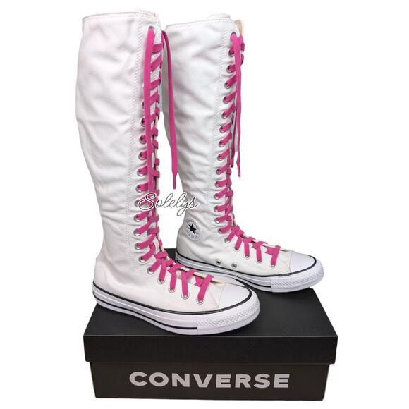 Converse CTAS XXHI Womens 6 White Pink Black Canvas Knee High Sneaker Boot NEW - Picture 5 of 10